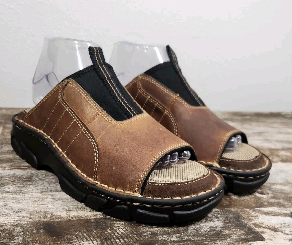Earth Shoe Y2k Chunky Leather Sandals Womens 8 Slides Brown Comfort Granola